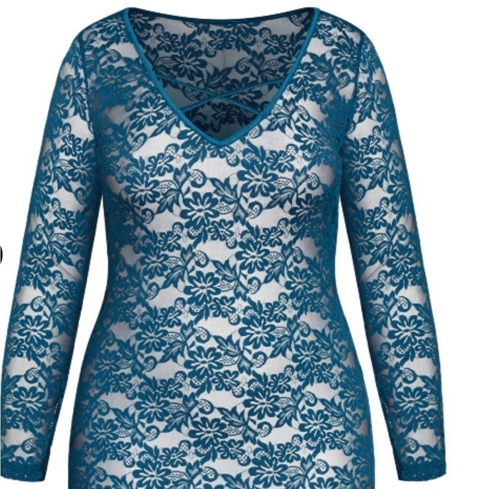 Sheer Lace Chemise - poseidon and black​​​​​​​​​​​​